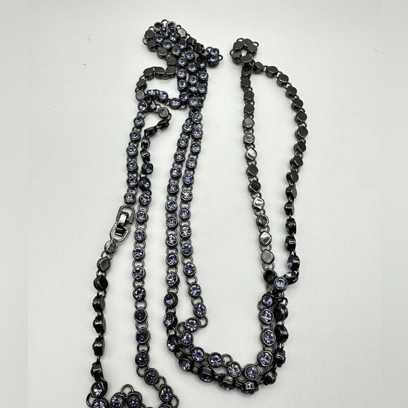 50” purple bezel set rhinestones with black stainless steel metal necklace! - Picture 5 of 12